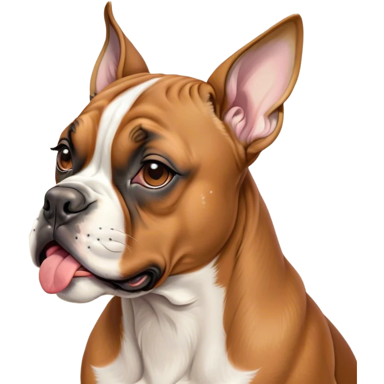 Cinematic Cute Yawning Fawn Boxer Dog Portrait Emoji, Head tilted slightly with a dramatic, wide-open yawn, showcasing a short fawn coat with a crisp white muzzle and chest, floppy ears slightly drooping, round brown eyes barely open in drowsy contentment, Simplified yet irresistibly adorable features, highly detailed, glowing with a soft, cozy glow, high shine, relaxed yet expressive, stylized with a touch of whimsy, bright and endearing, soft glowing outline, capturing the essence of a sleepy yet affectionate guardian, so drowsy it feels like it could stretch right out of the screen and curl up for a nap! emoji