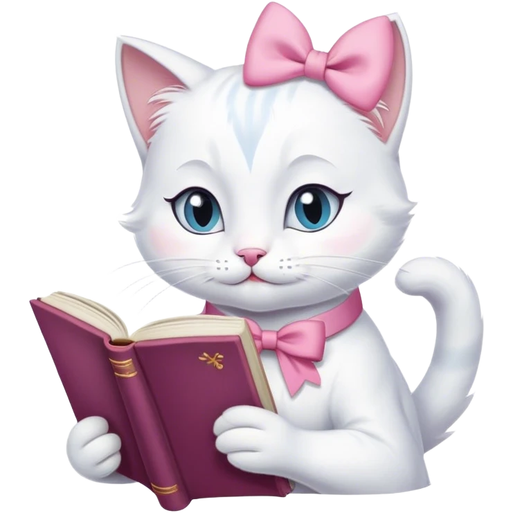 cat marie from aristocats with pink bow reading a book emoji