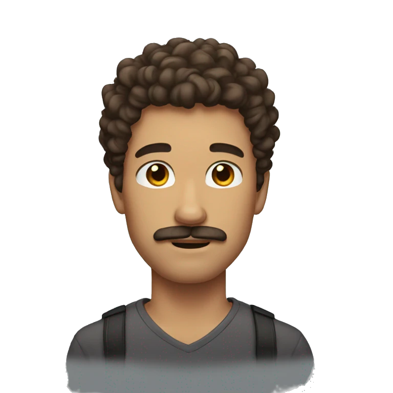 man strong with curly brown hair with mustache and no beard emoji