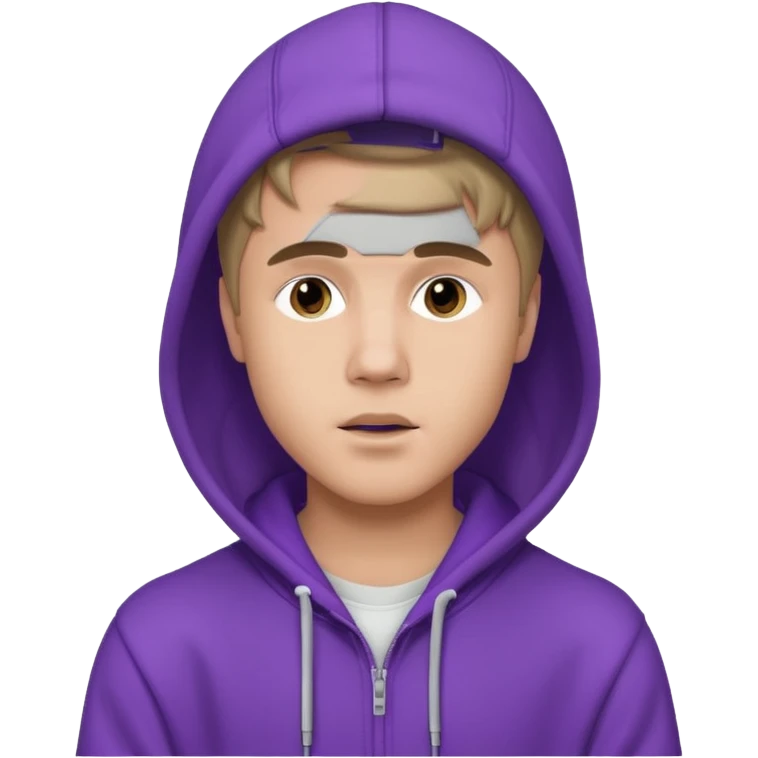 justin bieber, wear purple hoodie emoji
