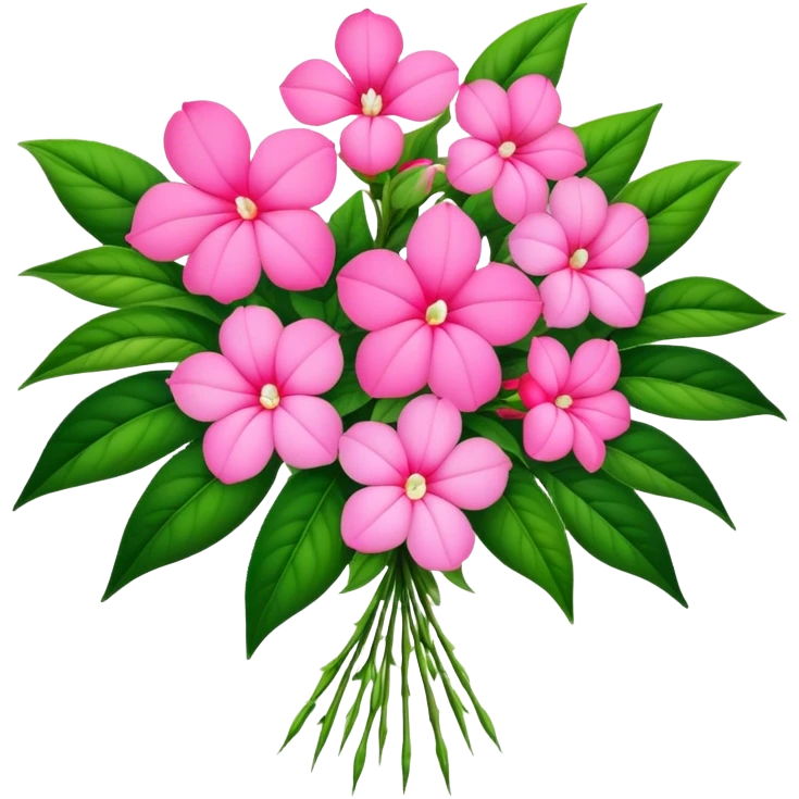 big bouquet pink Impatiens Balsamina flower stem, leaf emoji