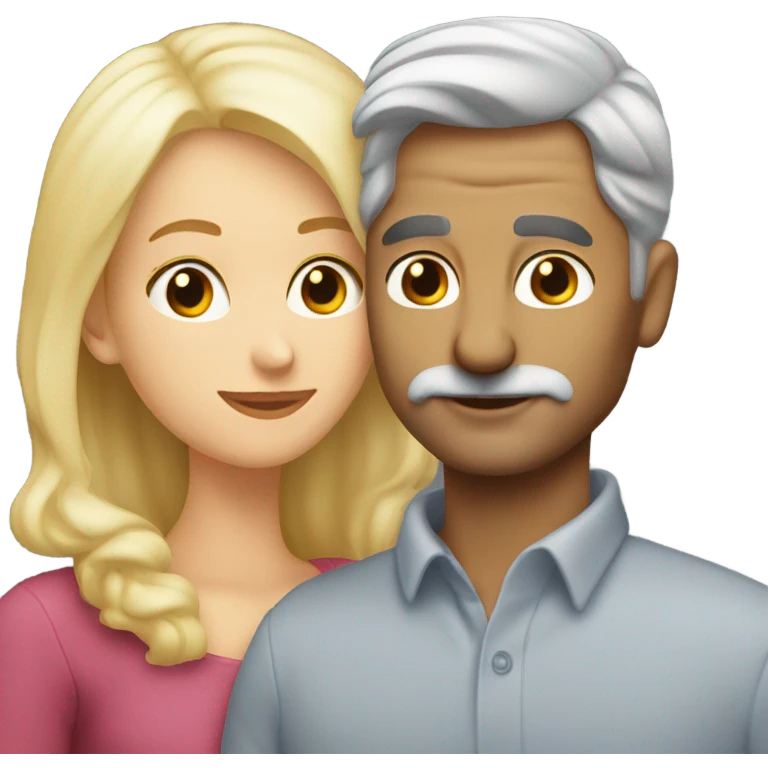 Grey hair man with no facial hair kissing blonde hair lady emoji