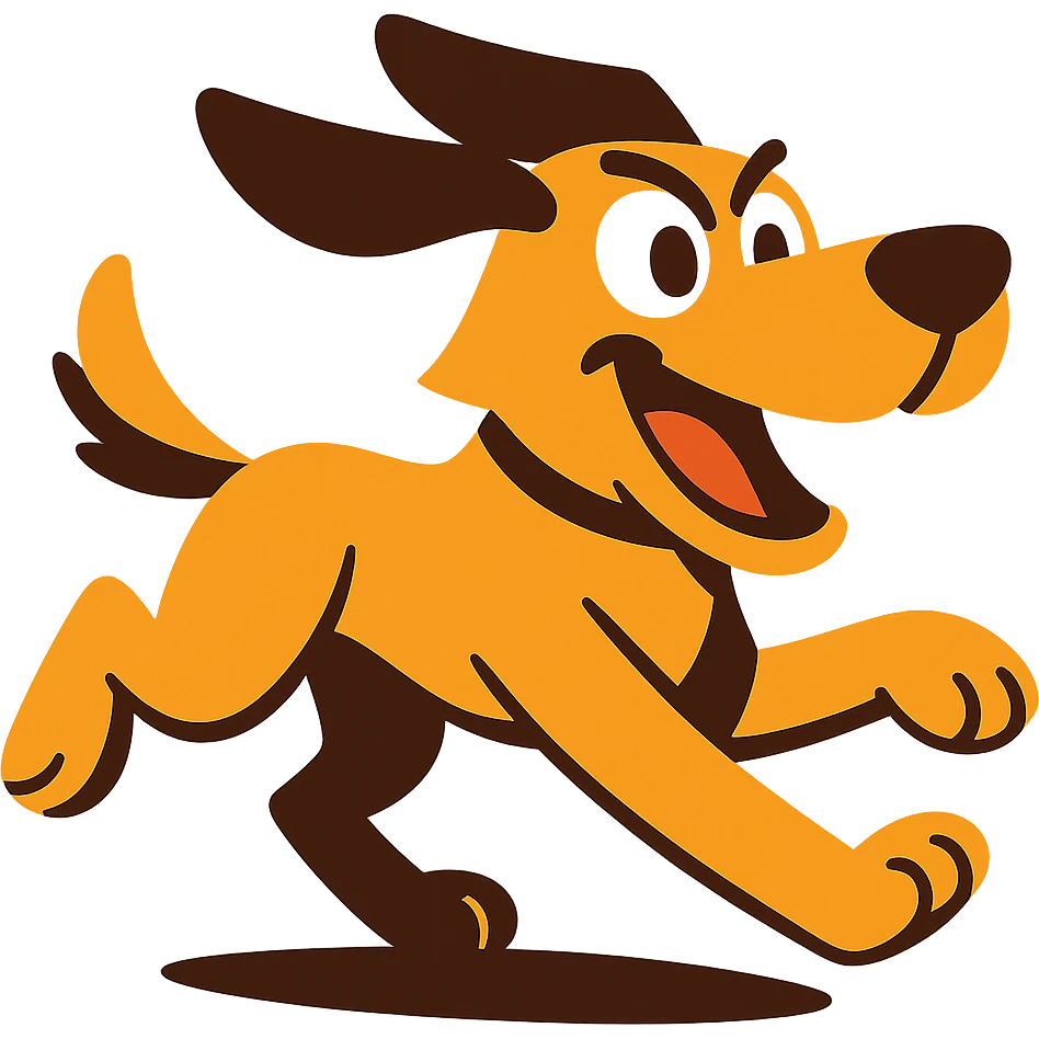 cartoon style running dog with exaggerated action, suitable for emoji emoji