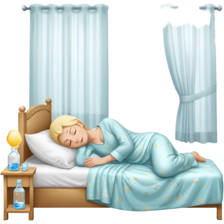 sunlight through curtains, GoCLN bottle and water glass on bedside table, person sleeping

 emoji