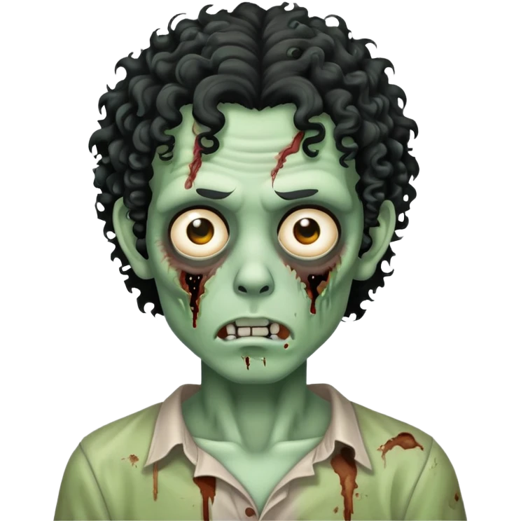 Zombie de cabelo cacheado médio preto que cobre a testa emoji