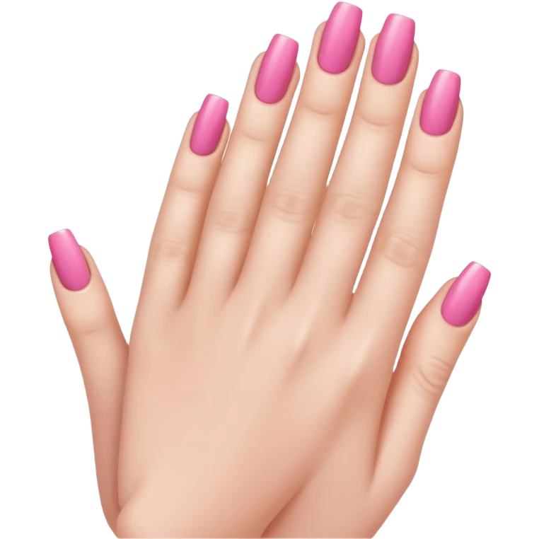  pink close-up of a hand with beautifully manicured nails, glossy pink nail polish, elegant nail shape, soft lighting and shadows, realistic style, emoji
