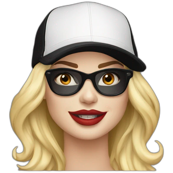 Margot robbie in a black cap emoji