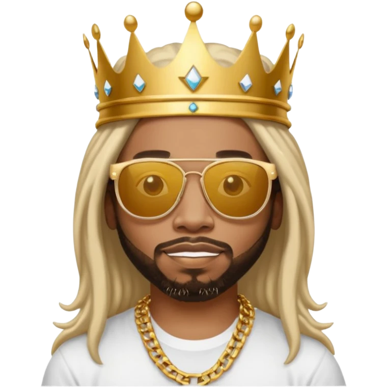 Lil jon wearing a crown, white framed sunglasses, white t shirt and gold chain  emoji