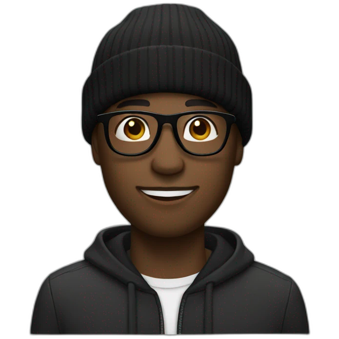Black man with black beanie and black glasses emoji
