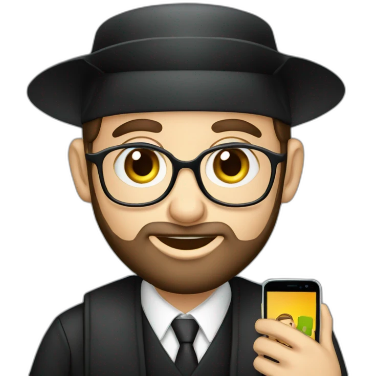 Young orthodox Rabbi with smartphone emoji