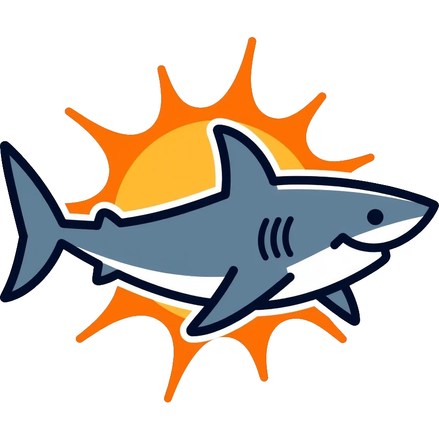 sun shark, a shark with sun rays coming out of it emoji