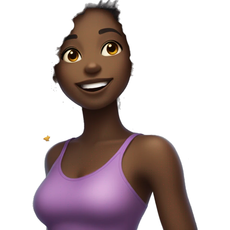 Black Girl with curly hair flying and catching a star dark skin dimples emoji