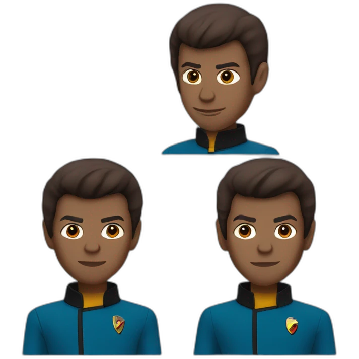 Sri Lankan Spock from Star Trek, chocolate brown skin, short spiky hair, pointy ears, blue jacket emoji