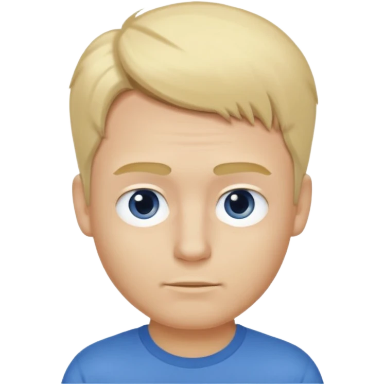 Crée l’emoji d’un homme blond , cheveux court mais un peu de cheveux sur le dessus , yeux bleus , nez avec une bosse, grain de beauté dans le cou. TEE shirt blanc  emoji
