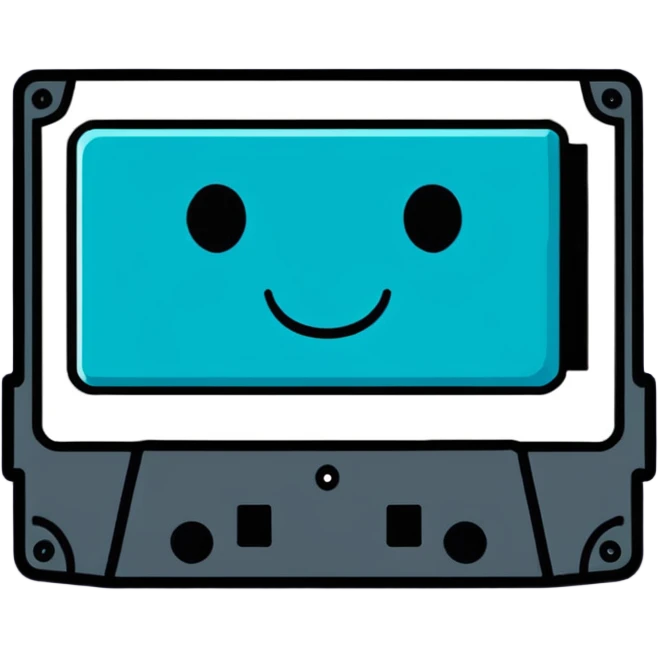 A cute sticker-style cassette tape with a happy face emoji