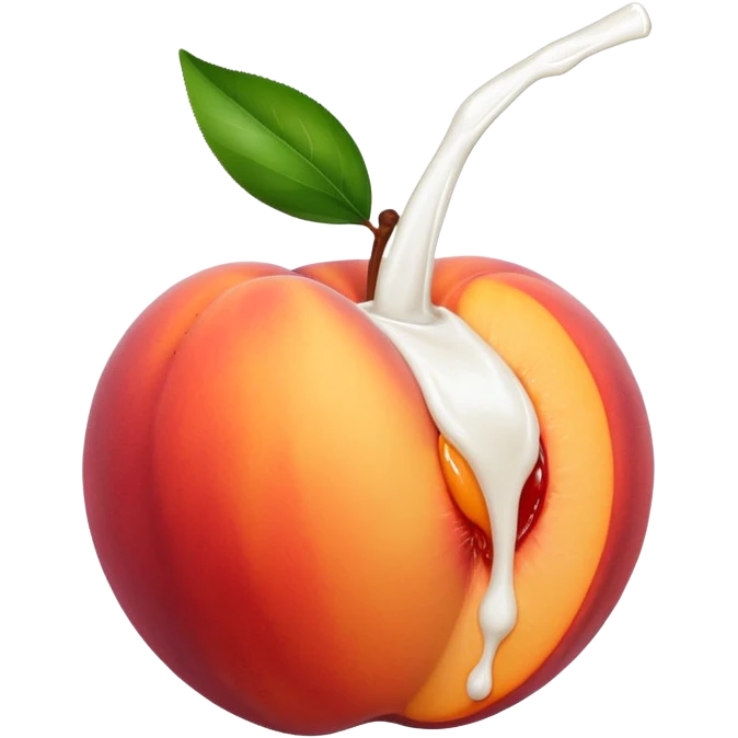 Brzoskwinia z pęknięciem a z pęknięcia wydobywa sie białe mleko emoji