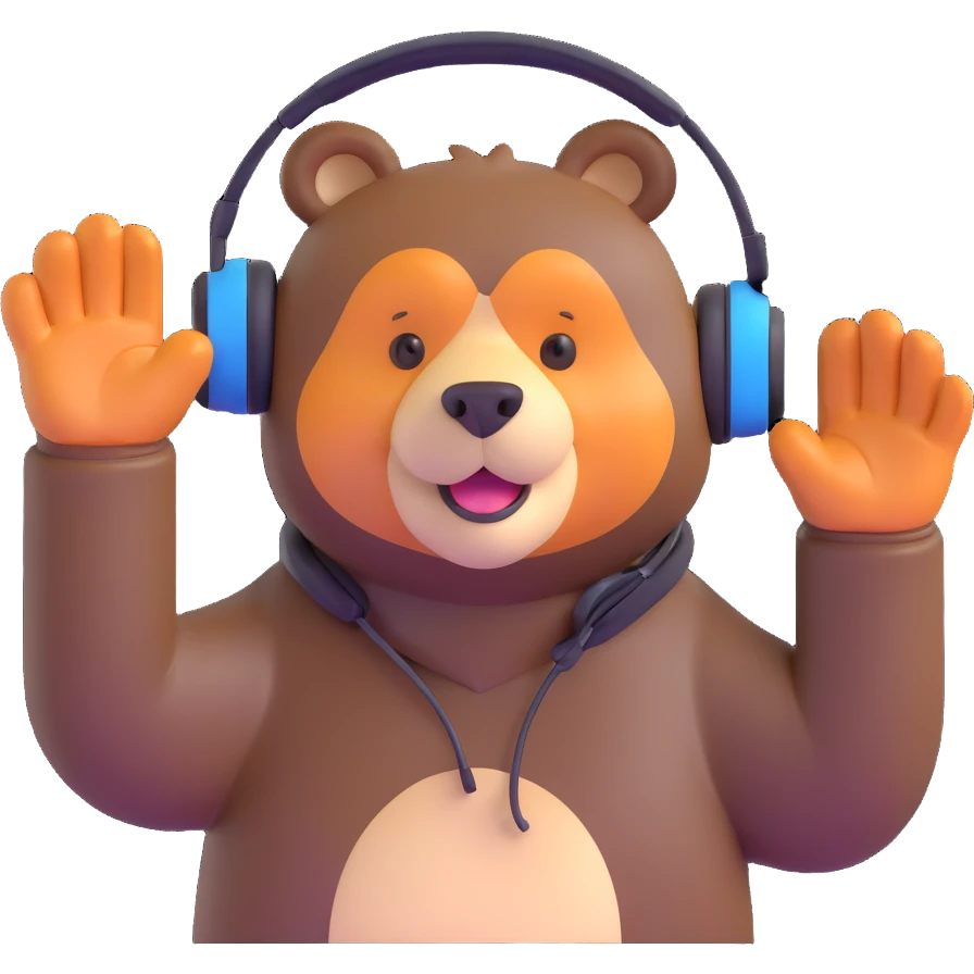 bear with a headset, waving paw emoji