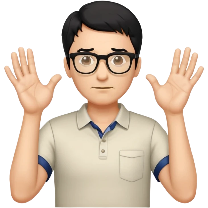 professor with black hair and glasses wearing shirts, no mustache, with hands positioned as if grabbing an invisible rugby ball emoji