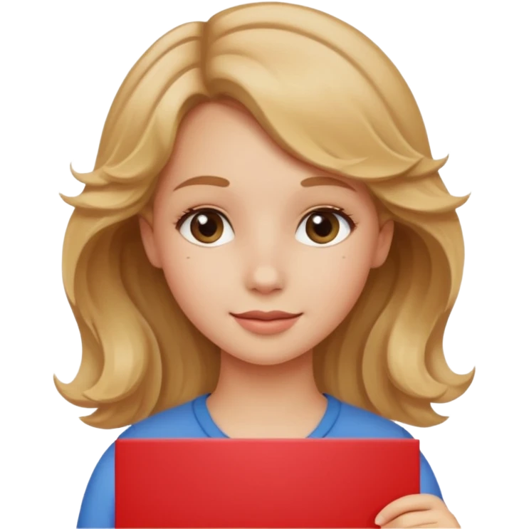 Can you make her more browny blonde with a slight curl in her hair with rosy cheeks holding a sign saying good girl  emoji