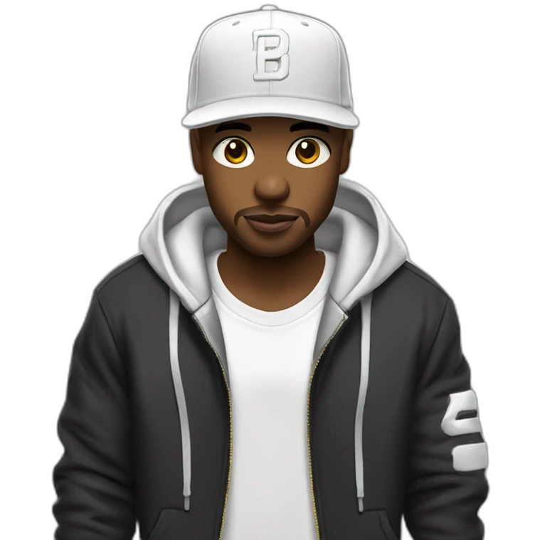 rapper in white snapback and hoodie with microphone in hand emoji
