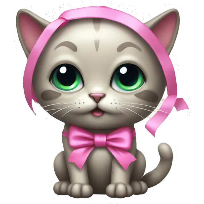 Alien cat with pink ribbon  emoji