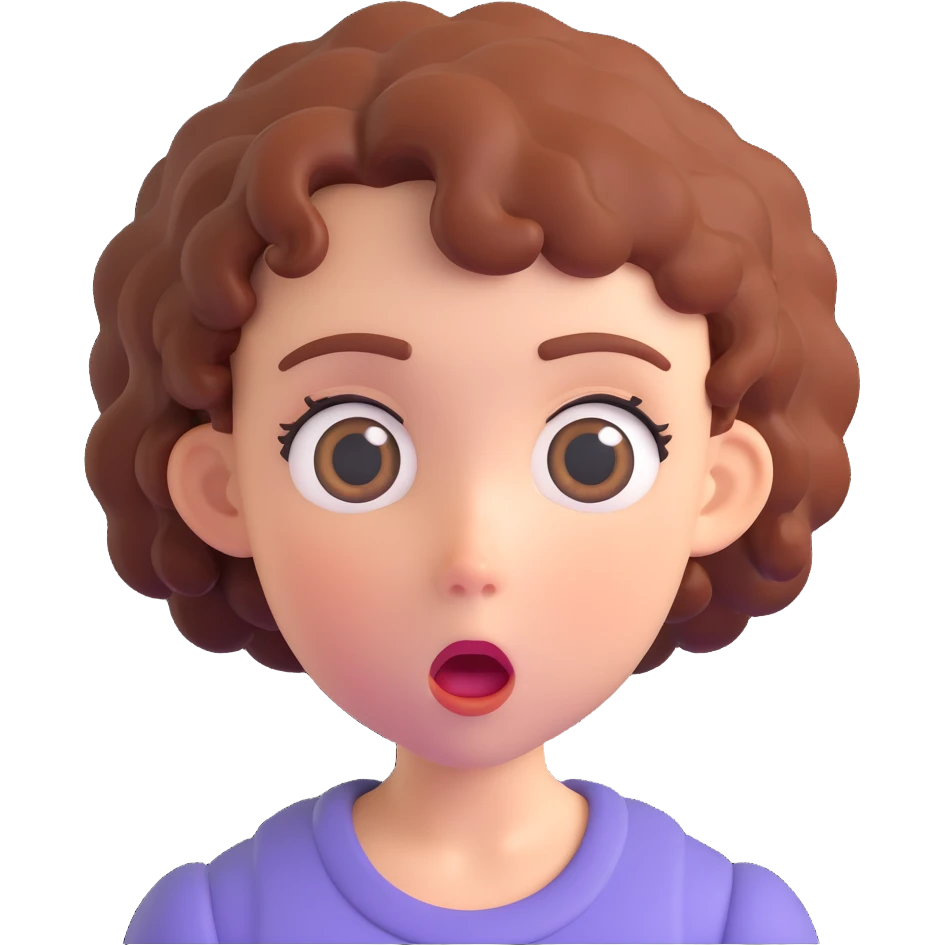 girl character with short curly hair and a surprised expression, emoji style emoji
