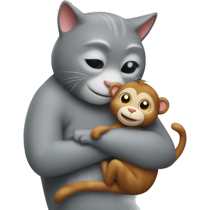 Grey cat hugs a monkey emoji