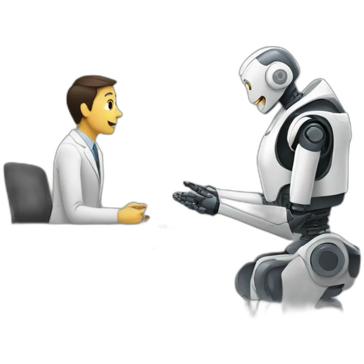 Robot interviewing a persin emoji