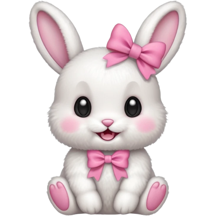 White fuzzy baby bunny with two teeth with a pink bow  emoji