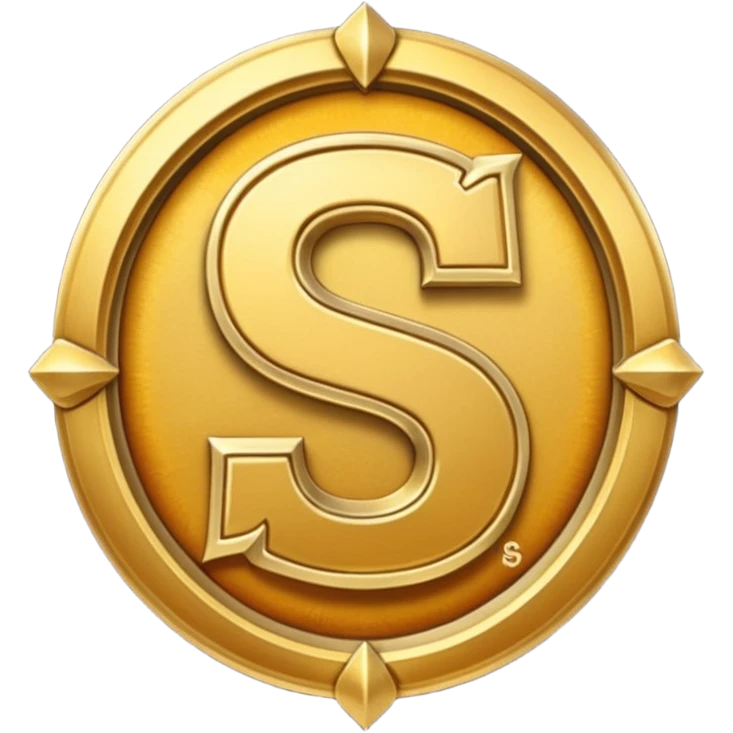 Create a custom emoji badge featuring a stylized, glossy letter “S”. Design it in the Gold rank theme from League of Legends. Use warm gold metallic textures, bright highlights, and a noble, premium feel. Emblem-like and highly polished. emoji