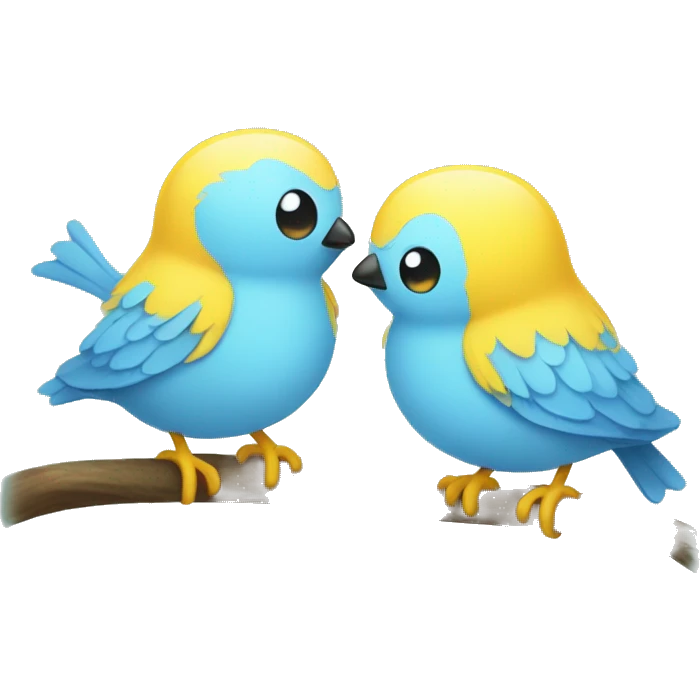 Two little cute birds one is yellow the other is light blue emoji