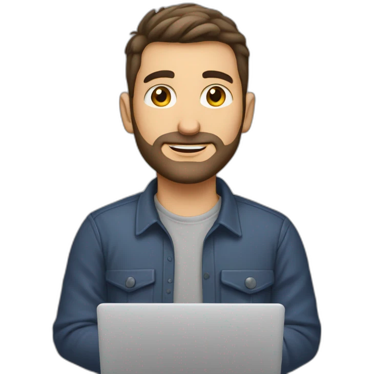 greek guy short hair computer programmer no glasses slight beard carries laptop emoji