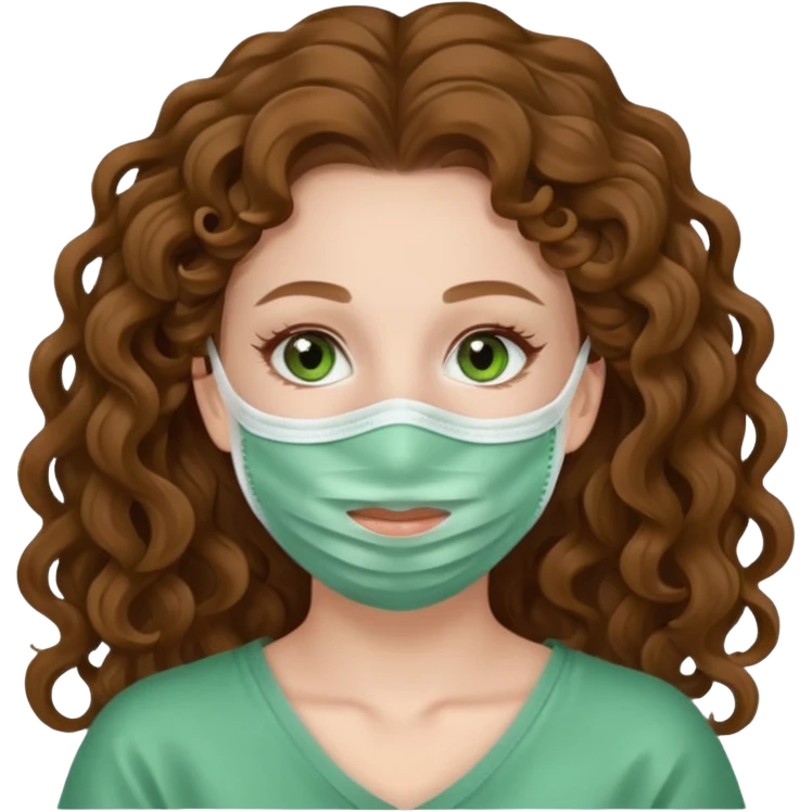 pale white girl with long brown curly hair green spa face mask  emoji