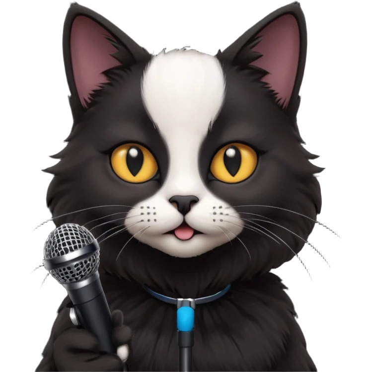 black cat holding microphone emoji