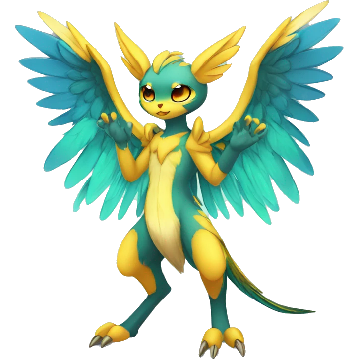 Anthro Sona Cool Edgy Cute Colorful Shy Winged Shiny Fakemon-Fantasy-Creature Full Body emoji