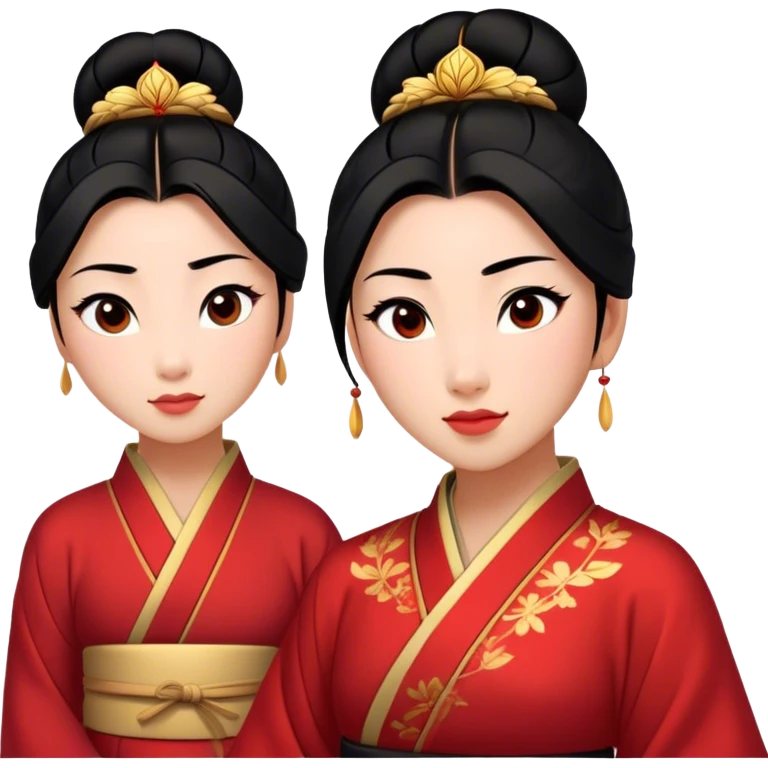 Cinematic Elegant Mulan Portrait Emoji, rendered in a flat, vector-style with minimal shading and bold, simplified shapes. Depict Mulan (chest and above) with warm, light-toned skin, almond-shaped eyes, and sleek black hair styled in a traditional bun. She wears a modest, traditional robe with subtle red and gold accents, glowing with a soft, refined radiance and high shine, capturing timeless beauty and inner strength. emoji
