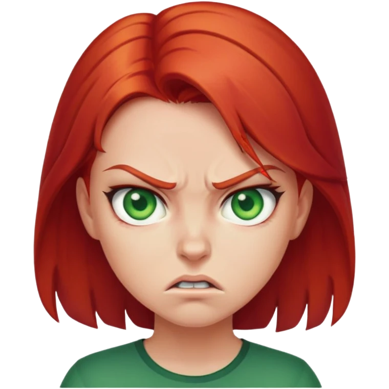 Angry girl with red hair and green eyes emoji