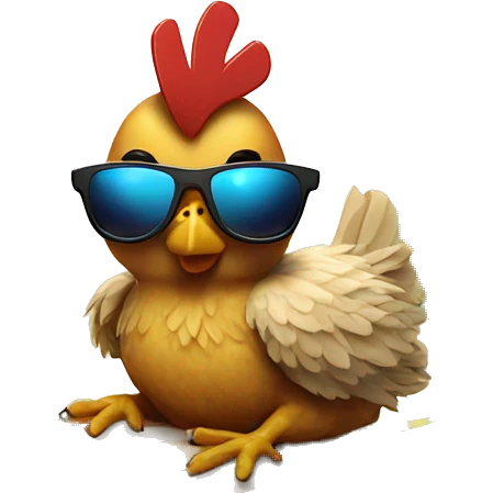 Chicken with sunglasses riding a surfboard emoji