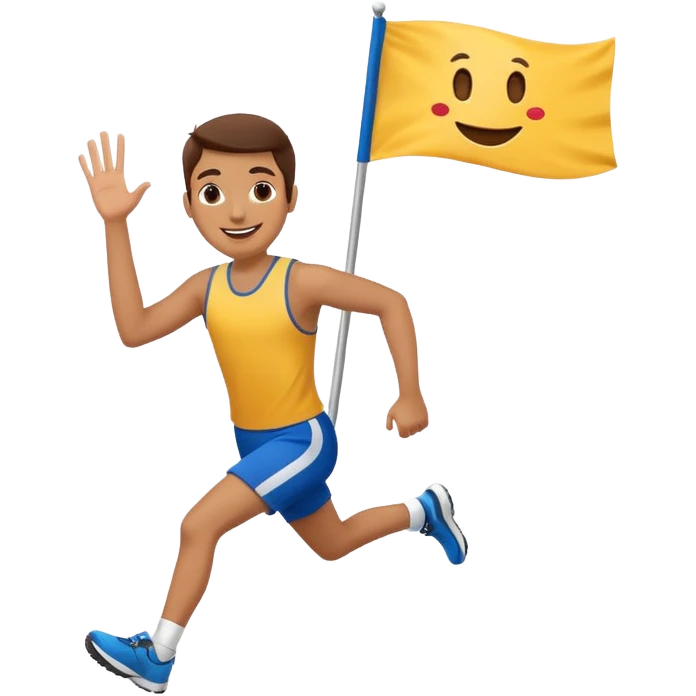 happy runner waving a flag that says 'emojiland' emoji