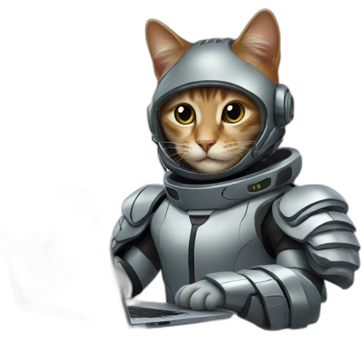 a cat in a cyber suit in front of a laptop emoji
