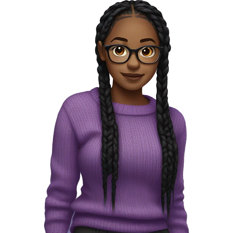  black girl with glasses long black box braids with a purple sweater emoji