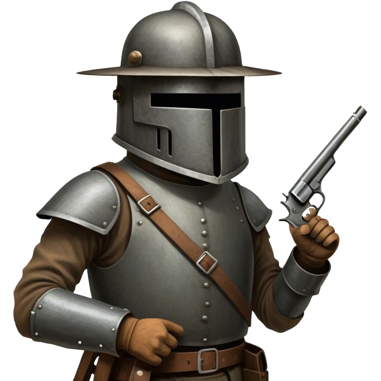 Cinematic Realistic Ned Kelly Portrait Emoji, depicted as the legendary Australian bushranger in his iconic homemade iron helmet and armor, gripping a revolver with a defiant stance. The scene is rendered with gritty textures and dramatic, shadowed lighting, evoking the lawless frontier and his rebellious, fearless legacy. emoji
