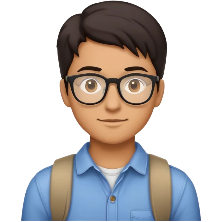 Create an emoji of a young adult student, wearing casual attire, with a friendly and approachable expression. The person has dark hair and glasses, symbolizing a modern, tech-savvy individual. The emoji should convey a sense of curiosity and determination, reflecting someone who is navigating through an app designed for students moving within Germany. They should appear confident and focused, with a light smile. The overall style is clean, minimalistic, and professional, fitting the app's user-friendly and contemporary aesthetic. emoji