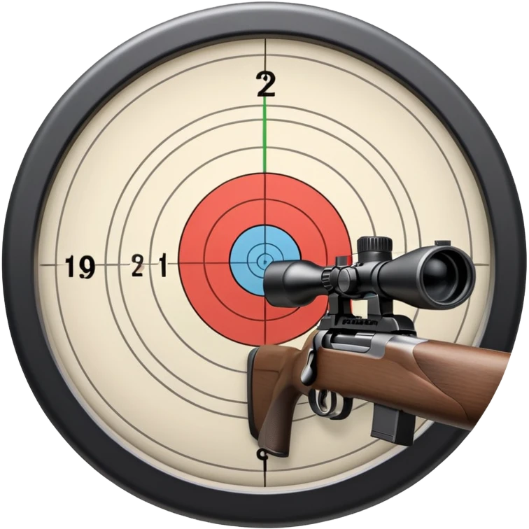 A detailed image of a rifle aimed at a target, with the target's concentric rings clearly visible. The focus is on the precision and accuracy of the sport, with the rifle positioned in front of a neutral background, emphasizing the equipment and the competitive nature of shooting. emoji