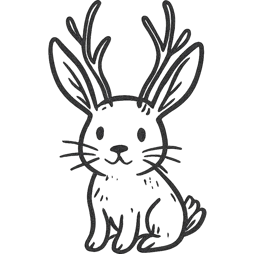 jackalope, hand drawn black outline style emoji