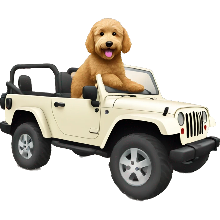 Goldendoodle in a jeep emoji