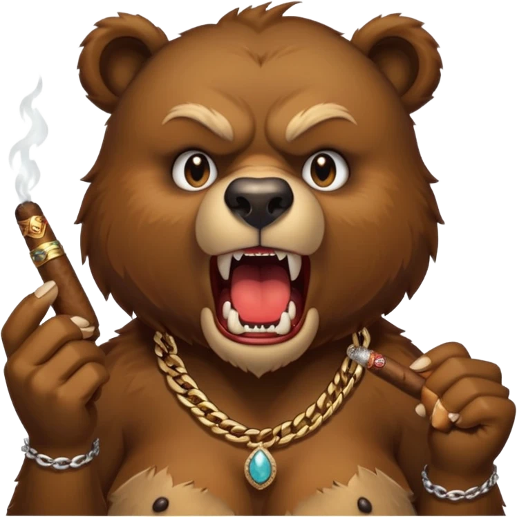 an angry wild bear with sharp teeth, a cigar in her mouth and a necklace around her neck emoji