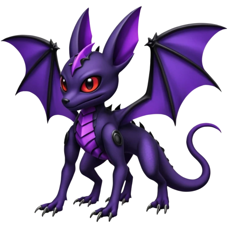Gothic Edgy Vampiric Badass Cool Black and Purple Batty Genesect-Umbreon-Salandit-Fakémon-hybrid-creature (full body)  emoji