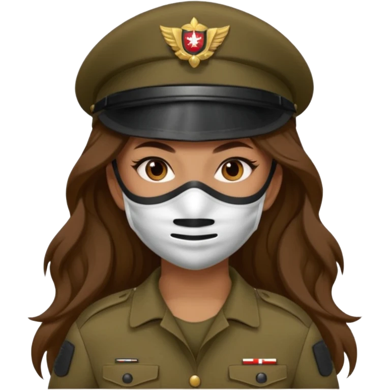 girl soldier with masks and long brown hair emoji