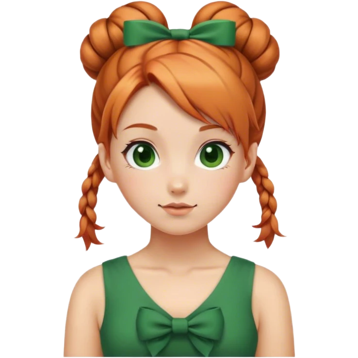 school girl with  1 bunns bow   red blond mix hair  in green dress  emoji